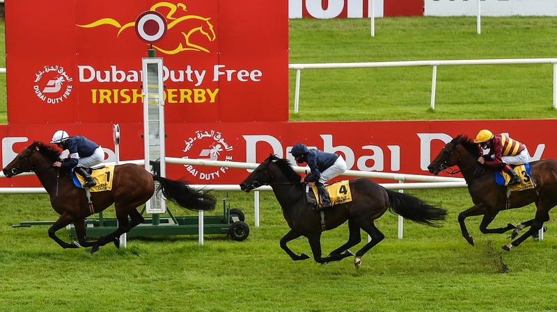 Buckhurst, left, wins the Dubai Duty Free Jumeirah Creekside Hotel Alleged Stakes