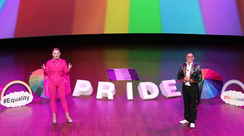 Paul Ryder (left) and Eddie McGuinness co-host the Dublin Digital Pride festival in the round room of the Mansion House