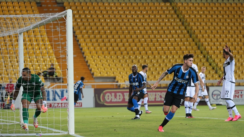 Bastoni wheels away to celebrates his late winner for Inter