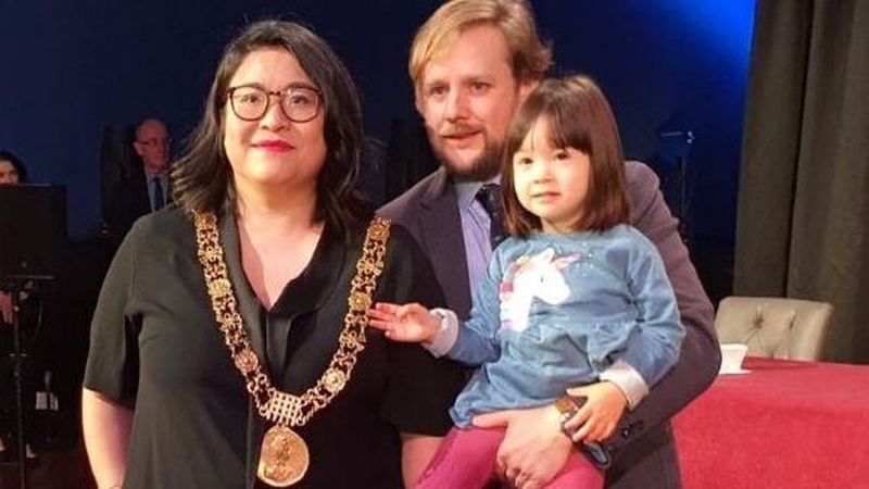 Hazel Chu with partner Patrick Costello and daughter Alex (Pic: @DubCityCouncil on Twitter)