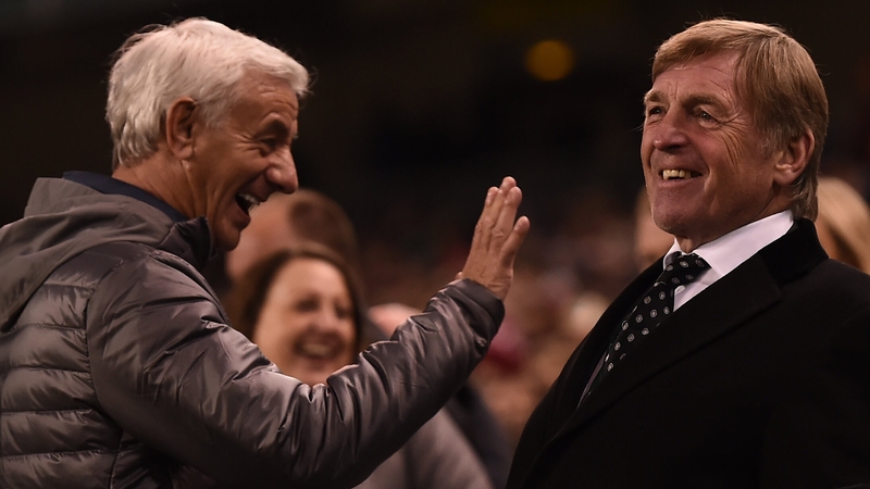 Kenny Dalglish (r) at Republic of Ireland XI v Liverpool FC Legends fundraiser for Seán Cox at the Aviva Stadium in April 2019