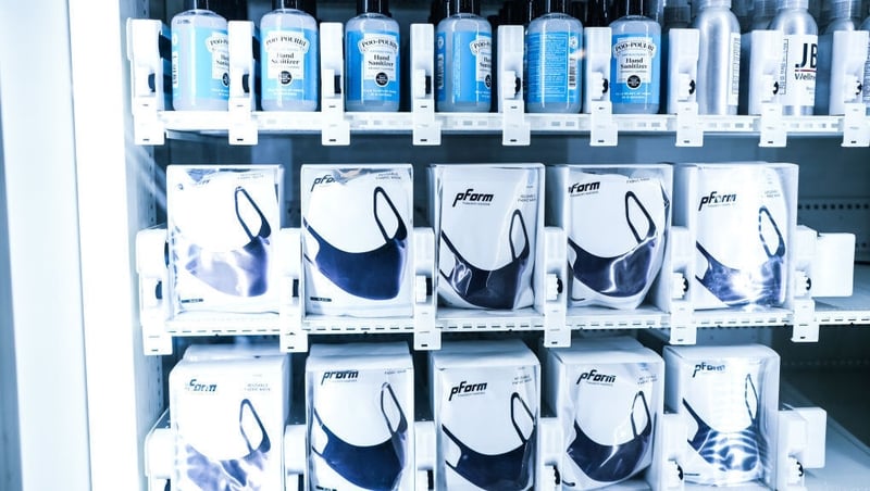 A PPE vending machine at the Port Authority Bus Terminal subway stop in New York
