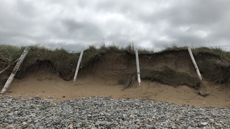 Signs of coastal erosion at Pollan Strand in Inishown, Co Donegal. Photo: RTÉ