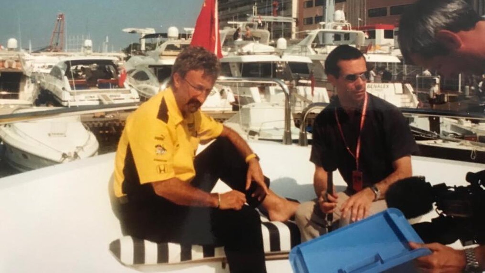 Eddie Jordan being interviewed by Peter Collins