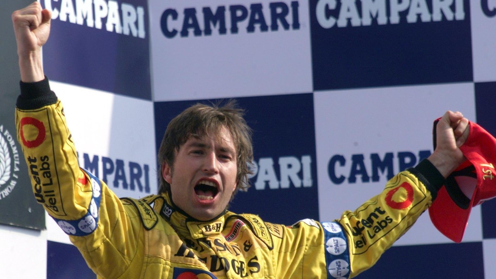 Heinz-Harald Frentzen celebrates victory at Monza