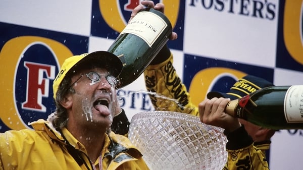 Eddie Jordan celebrates his team's 1-2 at the 1998 Belgium Grand Prix