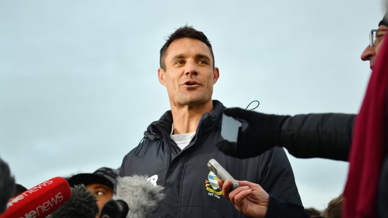 Dan Carter speaks to the media after the win with Southbridge