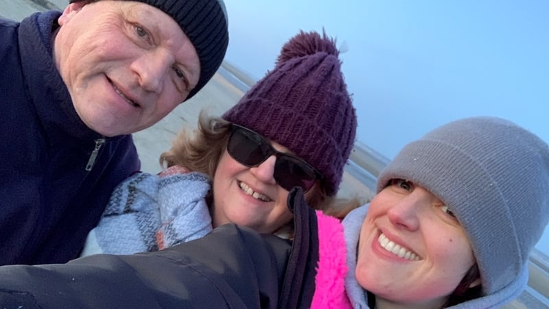 Claire Twomey with her parents Nora and Joe, all of whom contracted the coronavirus