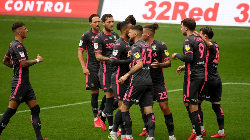Bamford celebrates after he scores the opening goal for Leeds