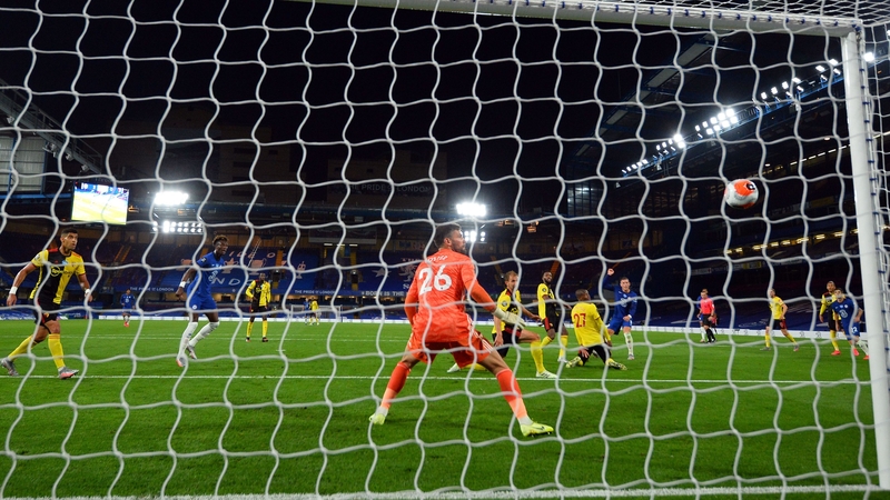 Ross Barkley watches on as his shot flies past Ben Foster to make it 3-0 on the night