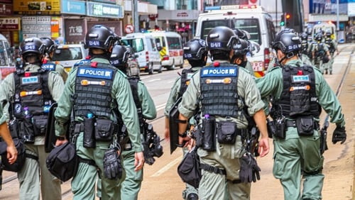 Police on duty in Hong Kong during protests on 1 July