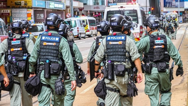 Police on duty during protests in Hong Kong earlier this year