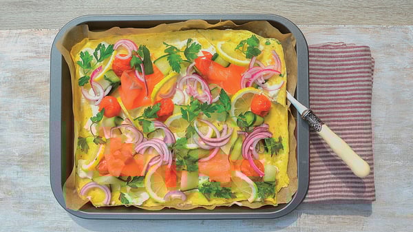 "This saves on making individual pancakes and is far less hassle – one large rectangle pancakes with a scrumptious topping"