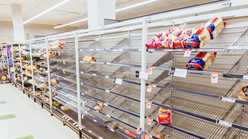 Near empty shelves in Melbourne after shoppers stockpiled goods ahead of the lockdown