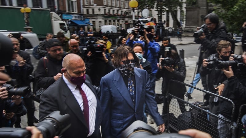 Johnny Depp arriving at the High Court in London for a hearing in his libel case against The Sun