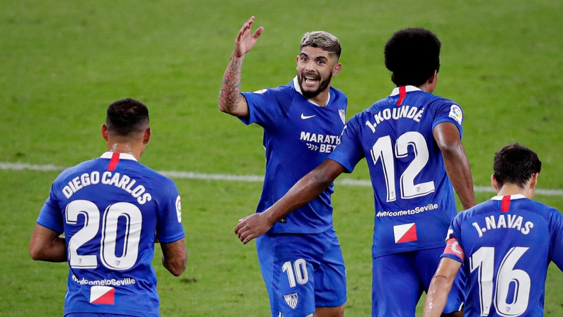 Ever Banega (10) of Sevilla celebrates