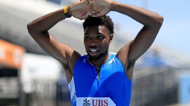 Noah Lyles of the United States competes in the 200 meter during the Weltklasse Zurich Inspiration Games at IMG Academy on July 09, 2020 in Bradenton, Florida .