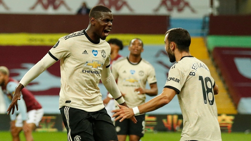 Paul Pogba celebrating a goal at Villa Park