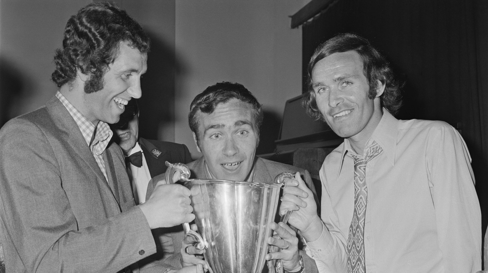 Left to right, Peter Osgood, Ron Harris and John Dempsey in 1971 with the Cup Winners Cup