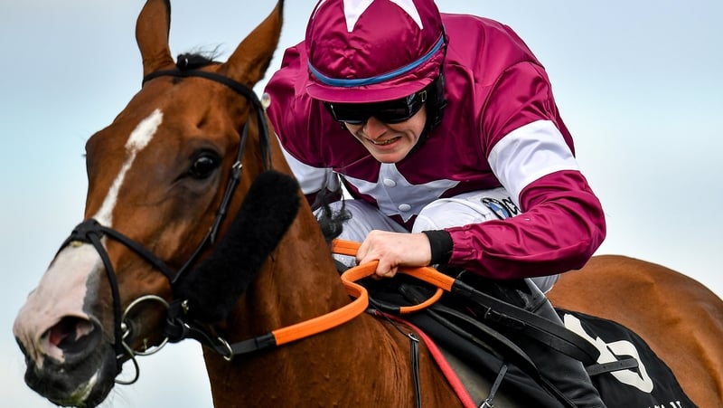 Mengli Khan, with Luke Dempsey up, on their way to winning the KilbegganRaces.com Hurdle
