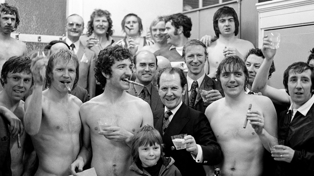 1974: Charlton adapted well to management, leading Middlesbrough to the Second Division title in his first year in charge in 1973-74, winning the Manager of the Year award (Also pictured is a young Graeme Souness, front and centre)