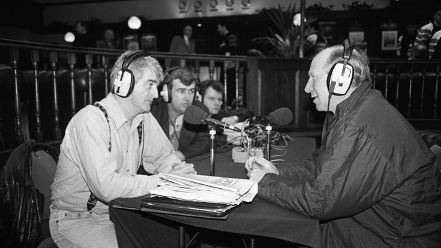 Being interviewed by Dermot Morgan in April 1993 (Picture credit: Martin Nolan)