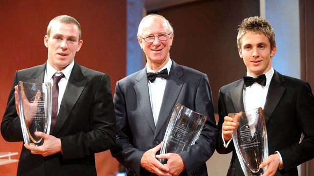 Collecting an FAI special merit award in 2008 alongside fellow award winners Richard Dunne and Kevin Doyle (Picture credit: David Maher)