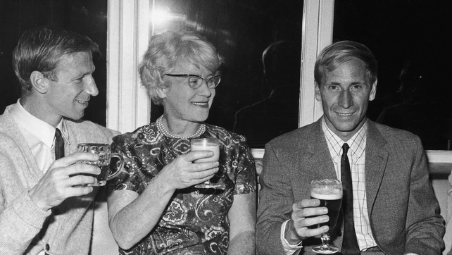 Charlton celebrating with his brother Bobby and their mother Elizabeth after the 1966 World Cup