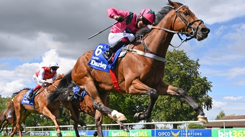 Cieren Fallon on his way to securing his maiden Group One victory aboard Oxted