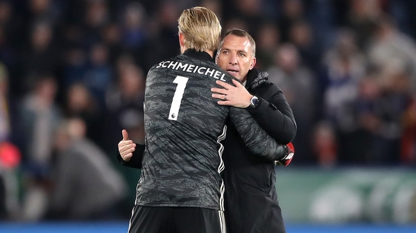 Brendan Rodgers (R) and Kasper Schmeichel