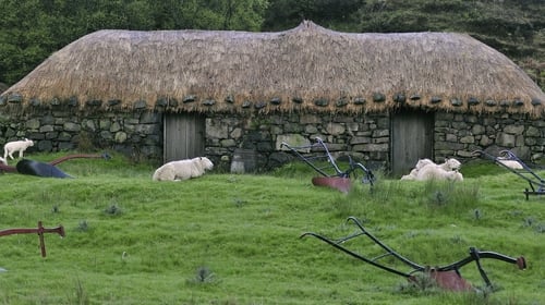 The Colbost Croft Museum / Folk Museum showing nineteenth century Hebridean crofter's blackhouse with heather-thatched roof on the Scottish Isle of Skye, Scotland. Source: Arterra/Universal Images Group via Getty Images