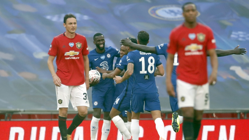 Chelsea players celebrate Antonio Rudiger's goal