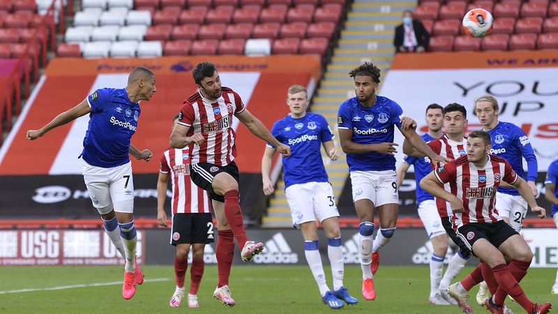 Richarlison heads to score Everton's goal away to Sheffield United