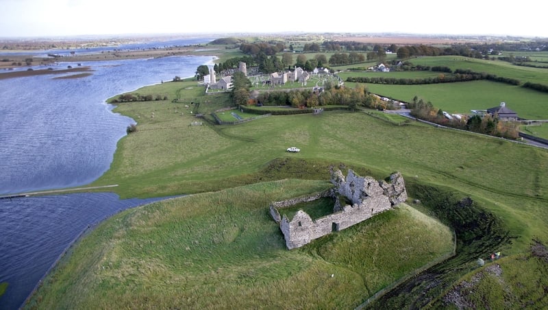 Aerial shot of the monastic settlement of Clonmacnoise, part of Paul Clements' journey along the Shannon banks.
