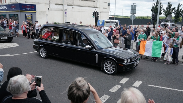 Charlton's funeral cortege moving through the streets of his hometown