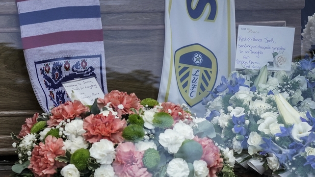 Messages and the scarves of England and Leeds United, the club Charlton played for between 1952 and 1973