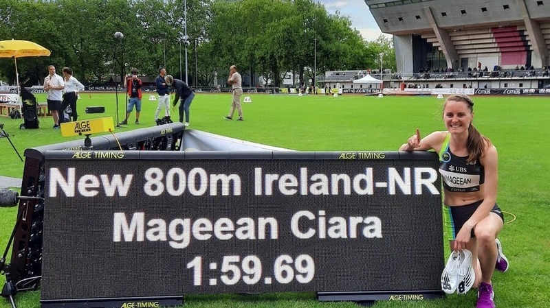 Ciara Mageean celebrates her achievement in Switzerland.
Picture credit: Twitter@ciaramageean