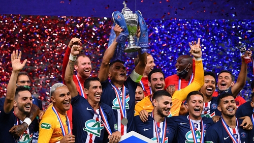 PSG celebrate their victory over St Etienne
