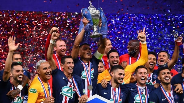 PSG celebrate their victory over St Etienne