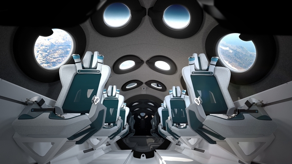 The cabin of the SpaceShipTwo features 12 windows and 16 cameras