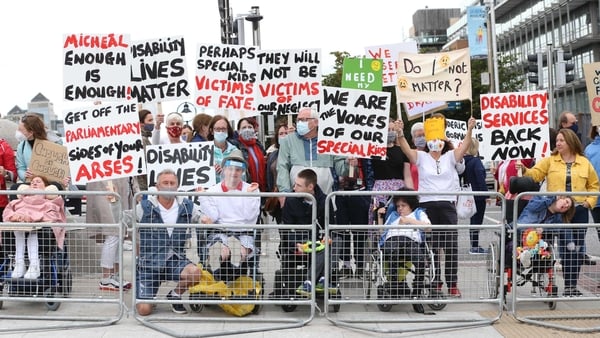 Enough is Enough campaigners protest about the removal of services for people with disabilities during the Covid-19 pandemic