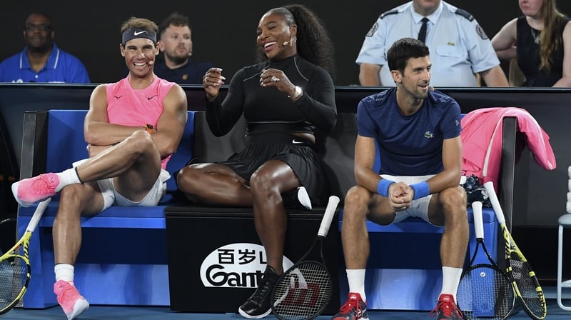 (L to R): Rafael Nadal, Serena Williams and Novak Djokovic