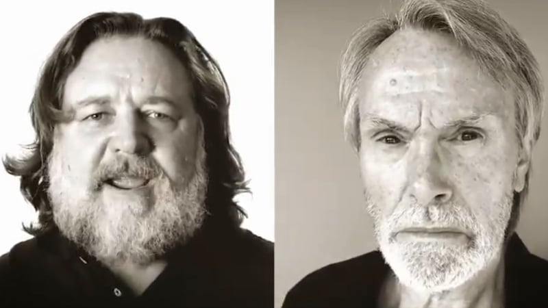 Russell Crowe and Jeff Leyton. Credit: Twitter/JimSheridan