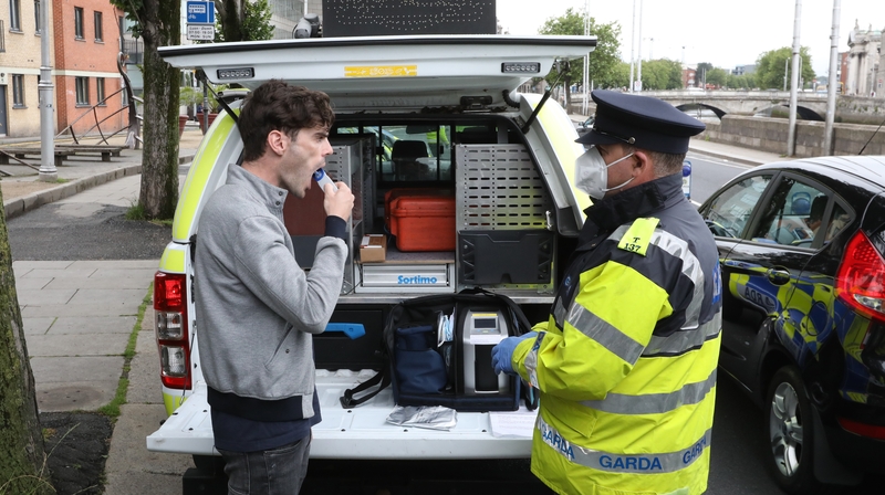 An actor poses for a swab on Essex Quay in Dublin as part of a Road Safety Authority campaign