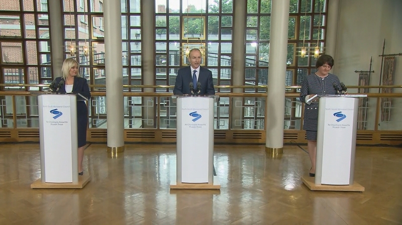 Arlene Foster, Micheál Martin and Michelle O'Neill at Dublin Castle