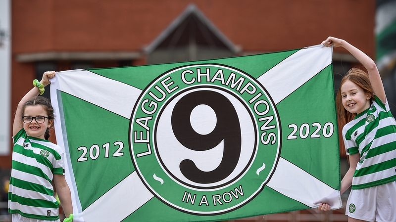 Celtic supporters celebrating their ninth league title on the bounce