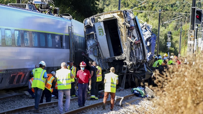 A high-speed train and a maintenance machine collided in central Portugal today