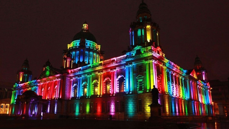 Belfast City Hall is being lit up with rainbow colours for Pride (pic @belfastcc on Twitter)