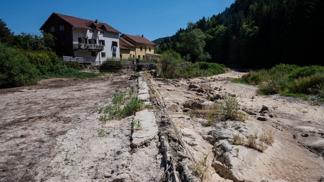 A drought in eastern France has caused the Doubs river in Maisons-du-Bois-Lievremont to dry up