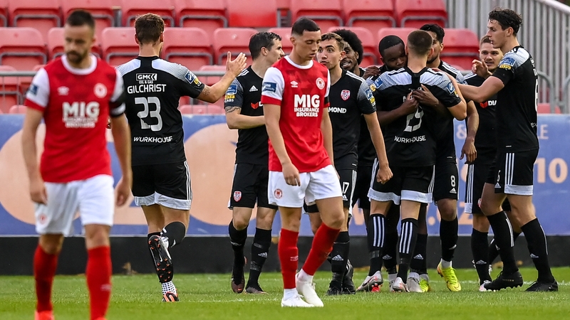 St Pat's player react after conceding the first of two goals to Derry City at Inchicore